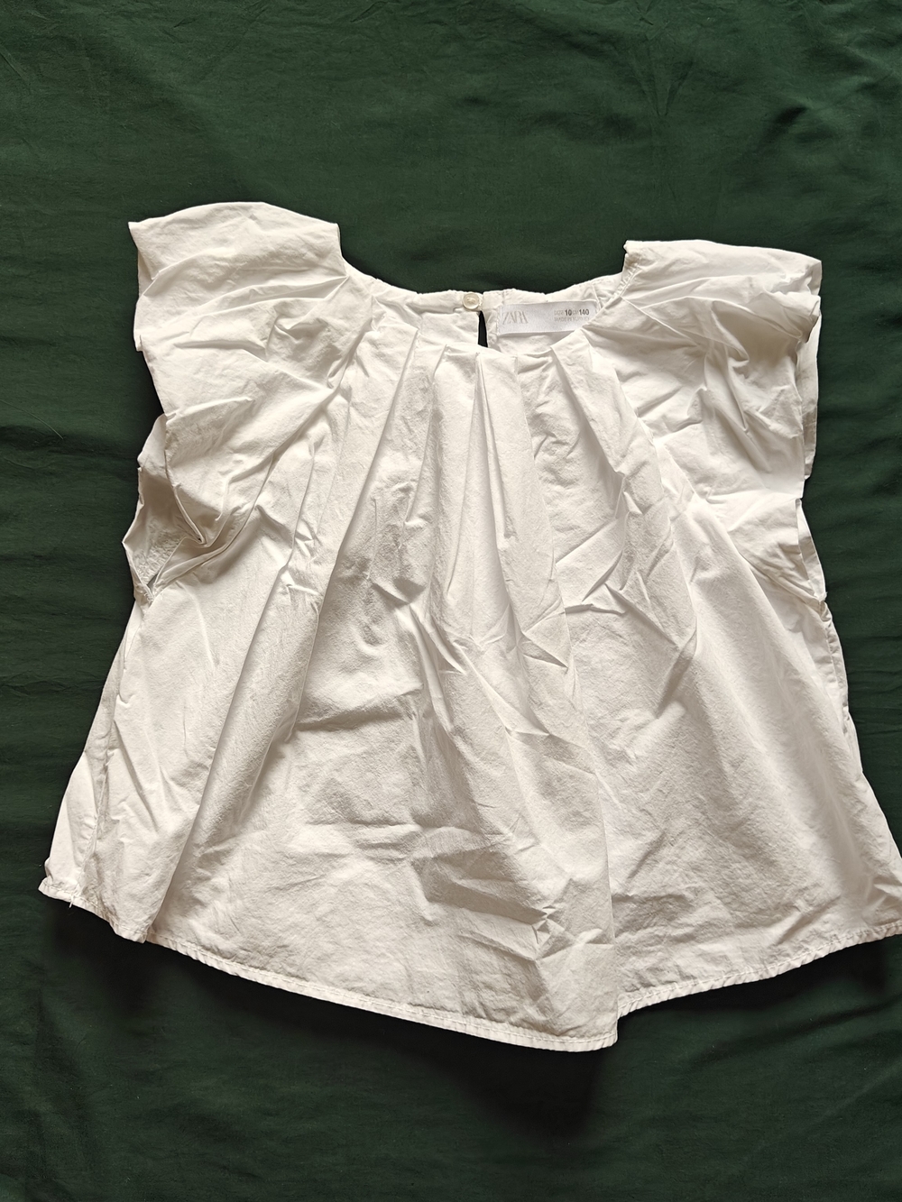 Zara Kids White Pleated Cotton Woven Button Round Neck Top Size 10